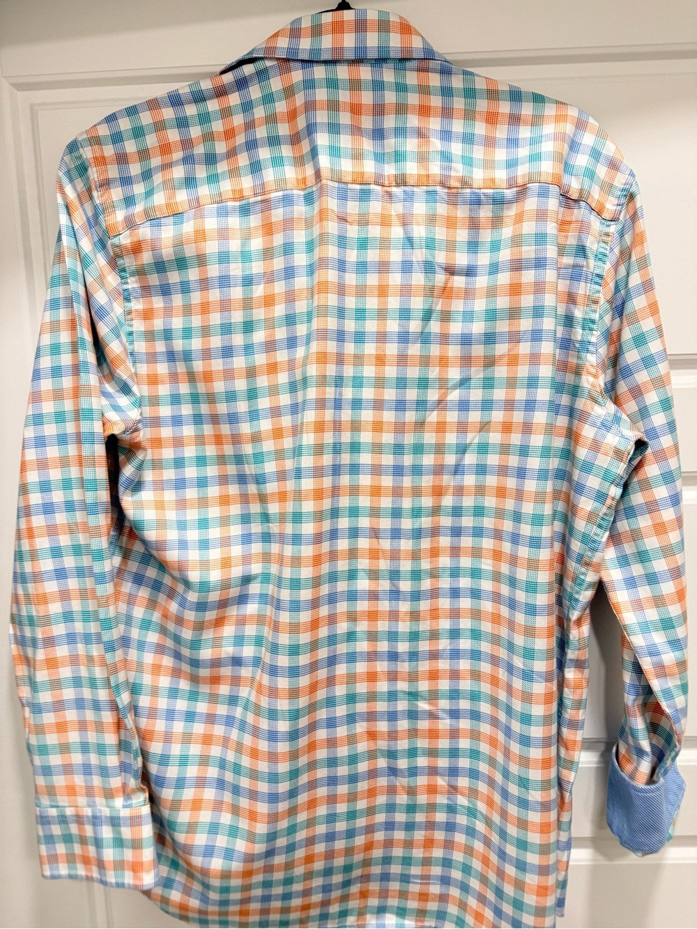 Johnston & Murphy Men’s Orange & Blue Check Button-Up Shirt - Picture 2 of 7